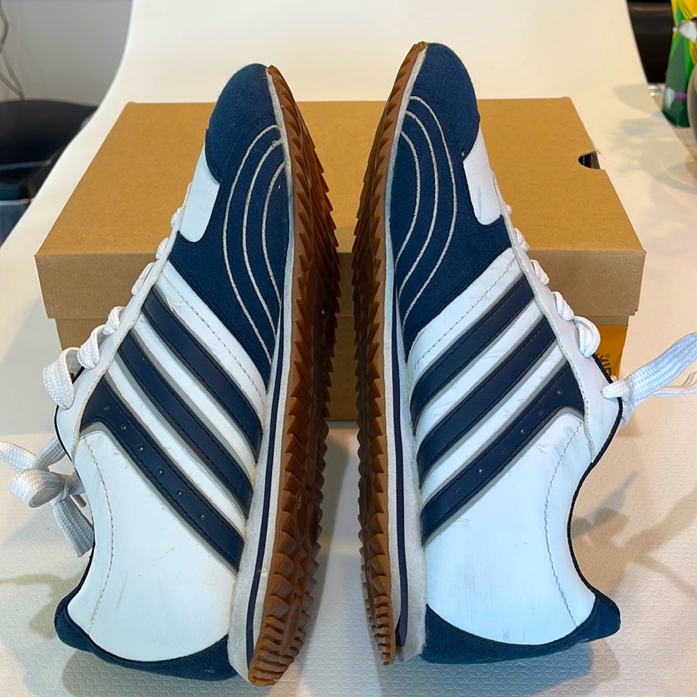 Adidas, US size 8, sneakers, white and dark navy blue